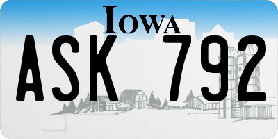 IA license plate ASK792