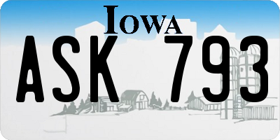 IA license plate ASK793