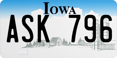 IA license plate ASK796