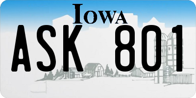IA license plate ASK801