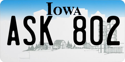 IA license plate ASK802