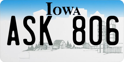 IA license plate ASK806