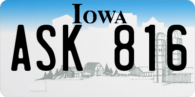 IA license plate ASK816