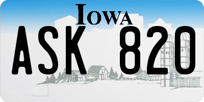 IA license plate ASK820