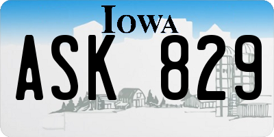 IA license plate ASK829