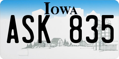 IA license plate ASK835