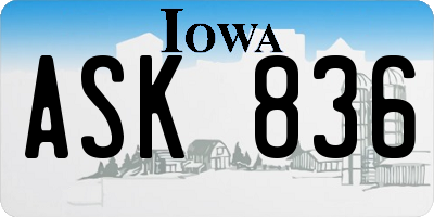 IA license plate ASK836