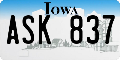 IA license plate ASK837