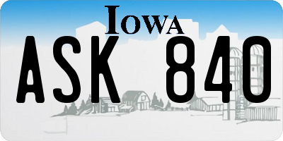IA license plate ASK840