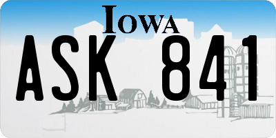 IA license plate ASK841