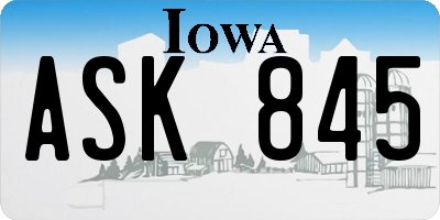 IA license plate ASK845