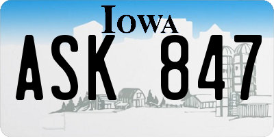 IA license plate ASK847