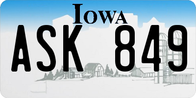 IA license plate ASK849