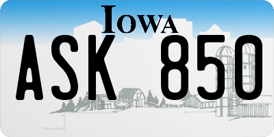 IA license plate ASK850