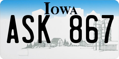 IA license plate ASK867