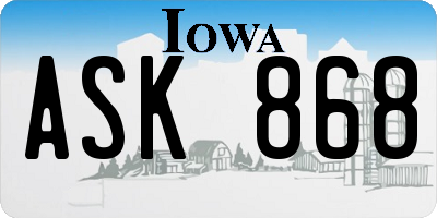 IA license plate ASK868