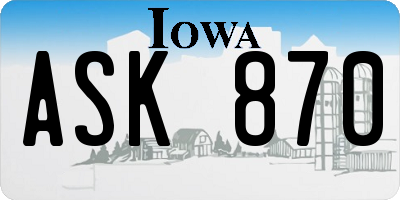 IA license plate ASK870