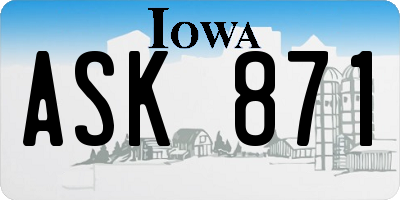 IA license plate ASK871