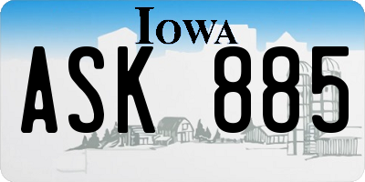 IA license plate ASK885