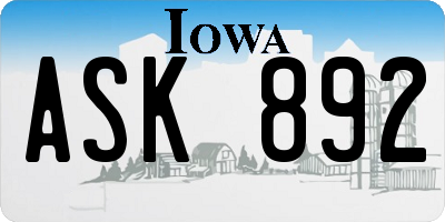 IA license plate ASK892
