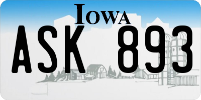 IA license plate ASK893