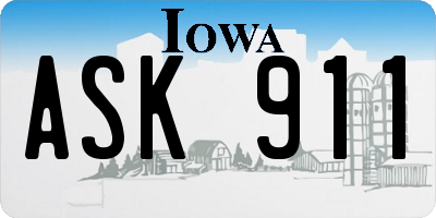 IA license plate ASK911