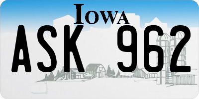 IA license plate ASK962