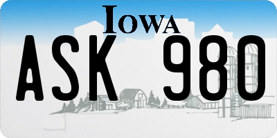IA license plate ASK980