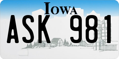 IA license plate ASK981