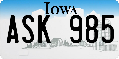 IA license plate ASK985