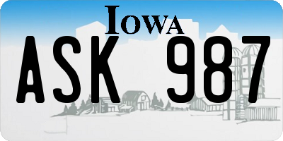 IA license plate ASK987