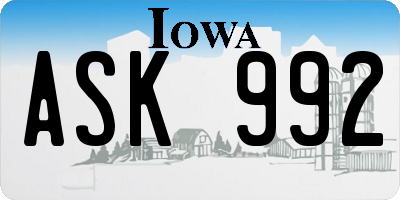 IA license plate ASK992