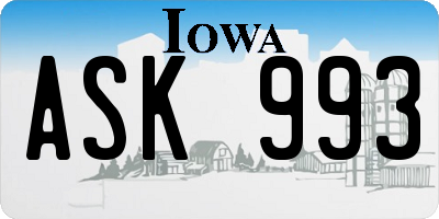 IA license plate ASK993