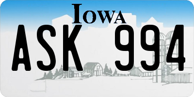 IA license plate ASK994