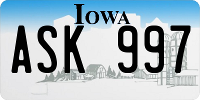 IA license plate ASK997