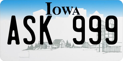 IA license plate ASK999