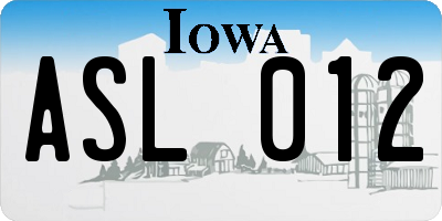 IA license plate ASL012