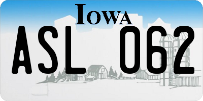 IA license plate ASL062