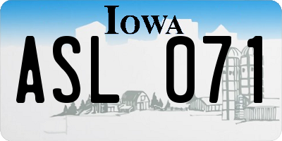 IA license plate ASL071
