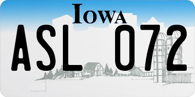 IA license plate ASL072