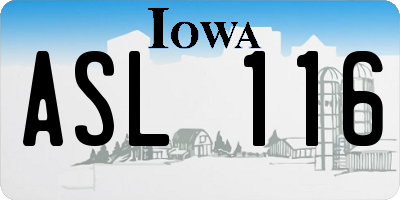 IA license plate ASL116