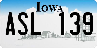 IA license plate ASL139