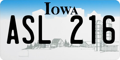 IA license plate ASL216