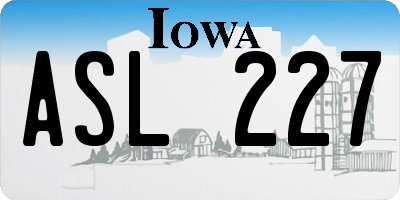 IA license plate ASL227