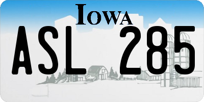 IA license plate ASL285