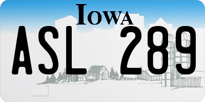 IA license plate ASL289