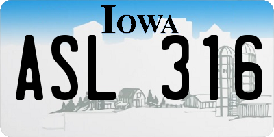 IA license plate ASL316