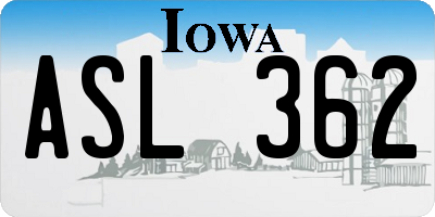 IA license plate ASL362