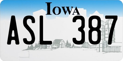 IA license plate ASL387