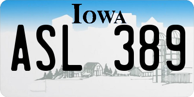 IA license plate ASL389